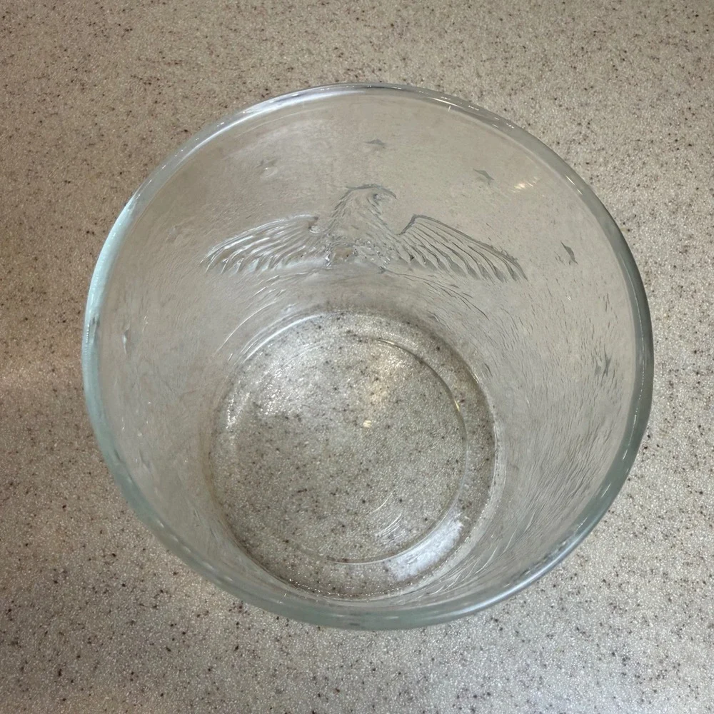 Vintage Clear Glass Apothecary Jar Embossed Eagle Star Lid Textured Patriotic